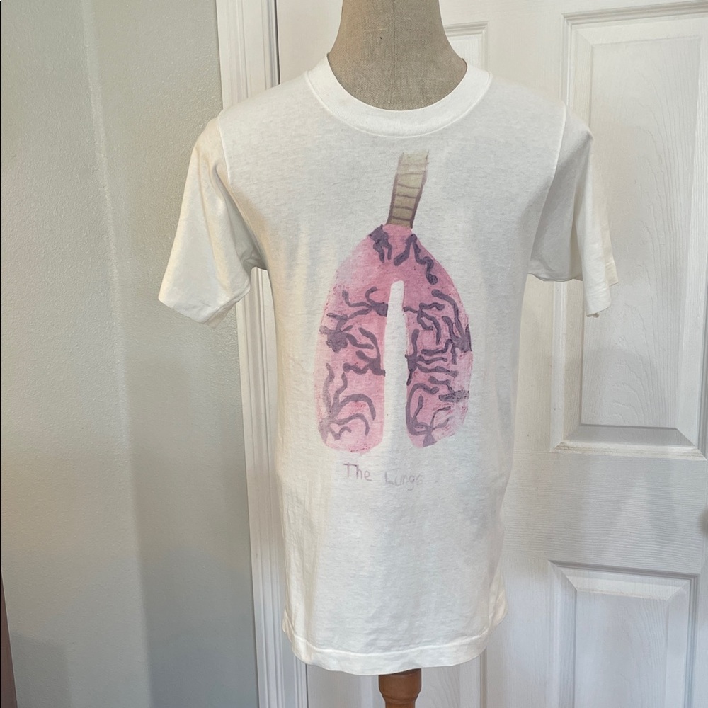 Vintage single stitch White T-Shirt Lungs Graphic 100% combed cotton S 34 36